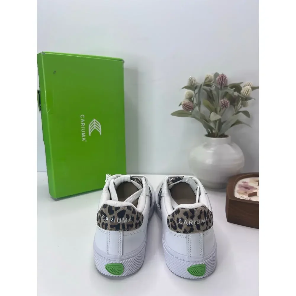 Cariuma Salvas Casual Leather Sneaker White/Leopard Print Heel Women's 7.5 NWB - Picture 4 of 9